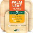 ECO SOUL Compostable 7 & 10 Inch Palm Leaf Square Plates (50 Count) Like Bamboo Plates | Biodegradable | Eco-Friendly, Microwave & Oven Safe - Party Pack