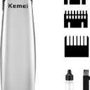 KEMEI Mini Hair Trimmer Compact, Portable Cordless Clipper for Men and Women, Precision Haircut and Shaving Tool Silver, Battery Powered and Travel Friendly, Silver