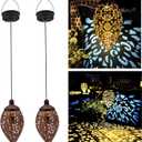Solar Outdoor Lanterns - Hanging Lights, Set of 2 Moroccan Style Garden Party Decorative Rechargeable Lantern, Hurricane Lamps are Great for Front Porch, Patio and Yard
