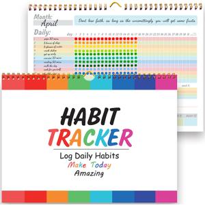 gisgfim Habit Tracker Calendar Motivational Habit Tracking Journal Inspirational Goal Planner with Spiral Binding Beautiful Weekly Undated 12+2 Month Journal
