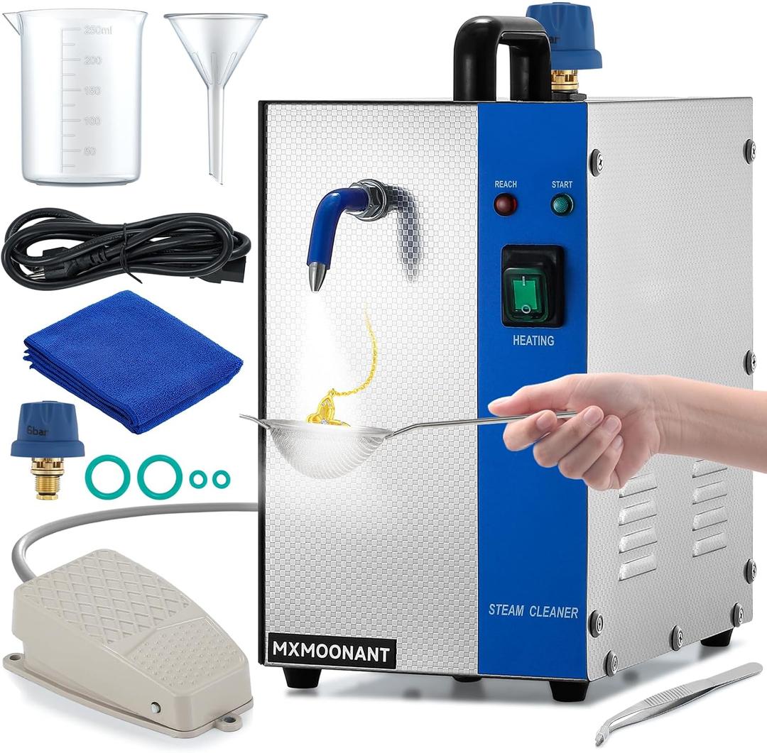 Mxmoonant Jewelry Steam Cleaner 2L/0.52 gal(0.8L Liquid Capacity), 135C/275 High-Pressure, 8-Min Heat Up w/Tweezers, Fine Mesh Strainer, Towel, Professional for Cleaning Silver, Gold, Gem, Diamond