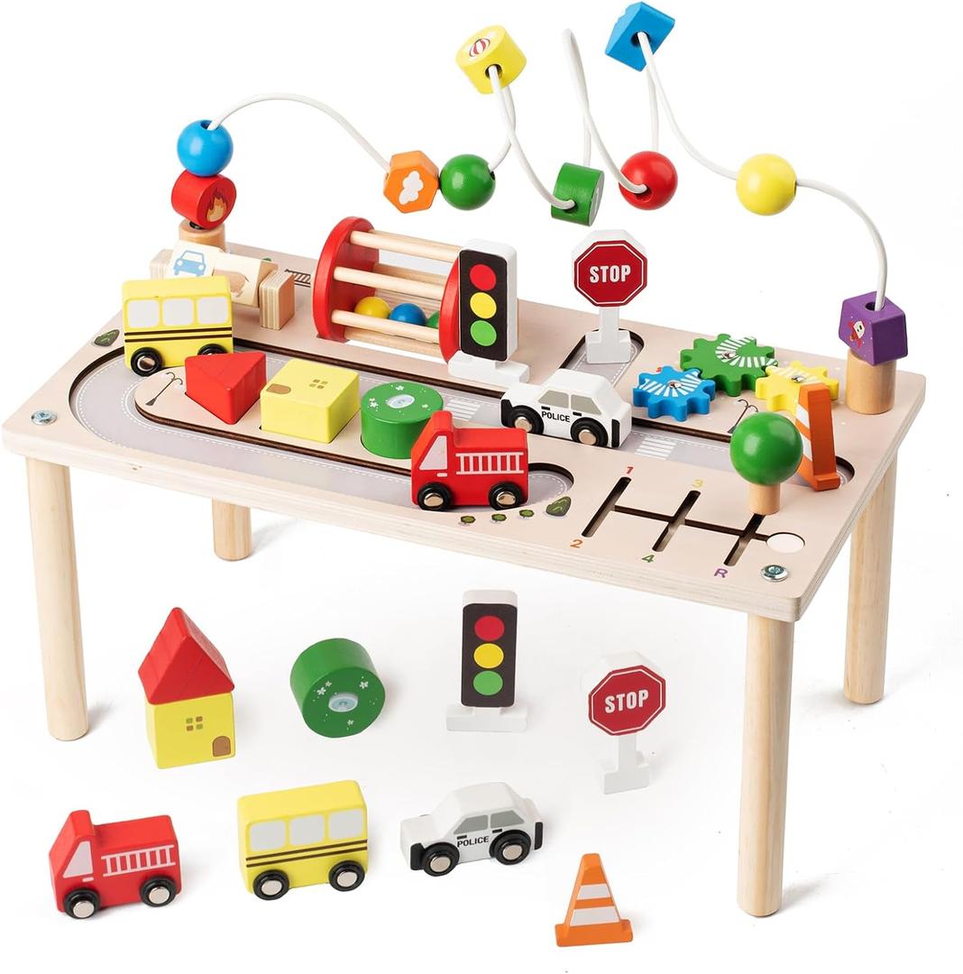 KDSFT Activity Table for 1 Year Old, 8 in 1 Multi-Colorful Montessori Toys, Baby Activity Table with Bead Maze & Shape Sorter, Toddler Sensory Educational Learning Toys for Birthday Gift Boys Girls