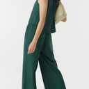 AFITNE Women's Summer 2 Piece Outfits Linen Sleeveless Tank Crop Top Wide Leg Pants Lounge Matching Sets (Blue, XXL)