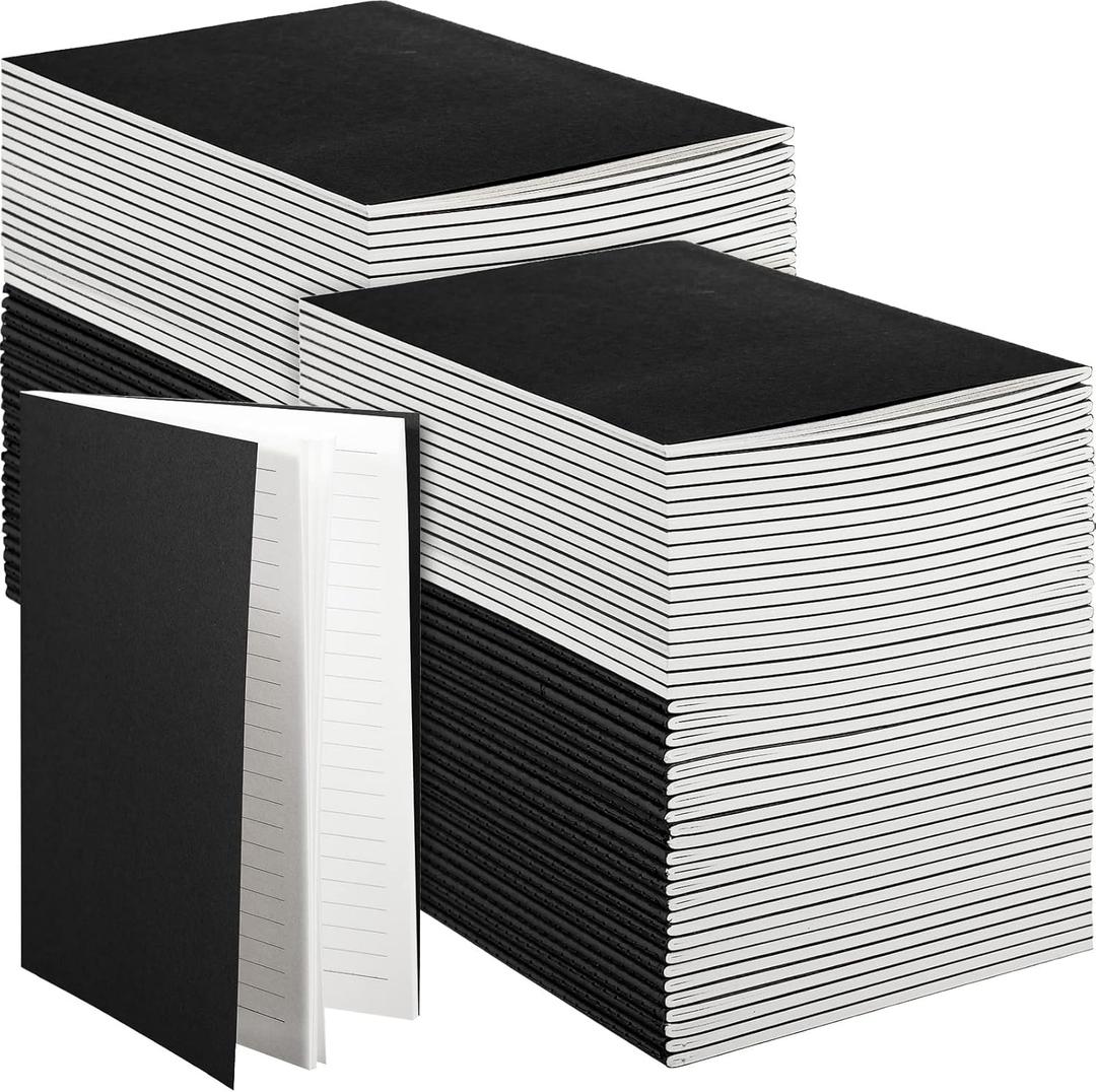 Mimorou 100 Pcs Journals Notebooks Bulk - Kraft Softcover A5 Small Notebooks 5.5 Inch x 8.3 Inch Notepads with 60 Page 30 Sheet for Writing Sketch Travel Office Supplies(Black,Lined)