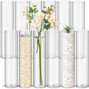 Nuogo 12 Pcs Plastic Clear Cylinder Vase for Home 8,12,16 Inch Acrylic Flower Clear Vase Centerpiece for Centerpieces Wedding Party Decorations(12 Inch)
