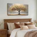 Large Gold Tree of Life Canvas Wall Art Retro Abstract Tree Decor painting Picture Nordic Golden Plant Flowers Posters Prints for living room Bathroom Bedroom Office Hallway Home Decoration, 48"L x 24"W