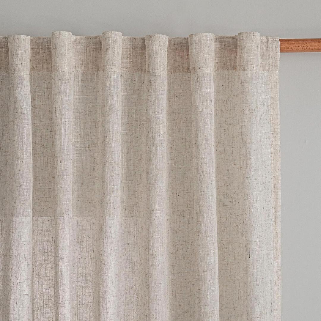 MYSKY HOME Natural Linen Curtains for Living Room, Semi Sheer Curtains & Drapes 84 inches Length 2 Panels Set Farmhouse Country Style Back Tab Draperies for Sliding Glass Door, 50" Wide, Linen