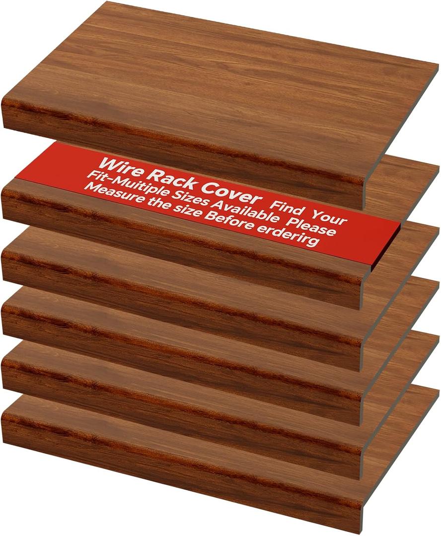 6-Pack PVC Composite Board Wire Rack Covers for Pantry - Imitation Wood-Look 24x16 Inch, Closet, Bathroom, Waterproof Scratch Resistant Easy Install, Wood Shelf Covers for Wire Shelving Brown