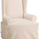 SureFit Home Dcor Cotton Duck Solid T-Cushion Wing Chair One Piece Slipcover, Relaxed Woven Fit, 100% Cotton, Machine Washable, Natural Color