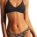 ZAFUL Women's Solid Spaghetti Strap Bralette Bikini Set Two Piece Swimsuit (Large, 1-leopard Black)
