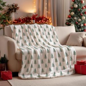 Horaldaily Christmas Flannel Blanket Throw, Christmas Trees Boho Soft Fuzzy Plush Cozy Fleece Blankets for Couch Sofa Bed Lounging, Ideal Gifts for Kids Adults Wife Self, 50x60 (White)