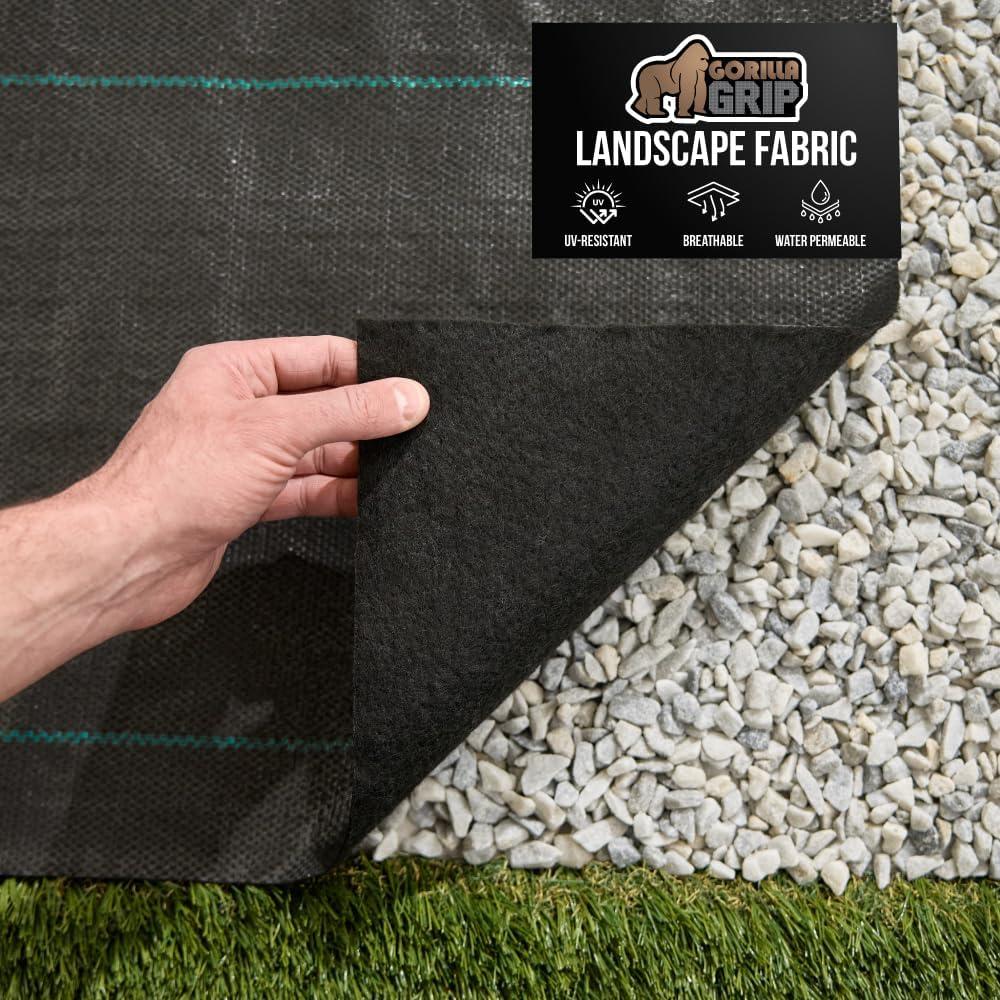 GORILLA GRIP 4 FT x 50 FT Powerful Weed Barrier Landscape Fabric, Durable Tear Resistant Blocker, Permeable UV Resistant Fabrics for Landscaping Outdoor Garden Bed, Ground Mulch, 5oz Woven and Felt