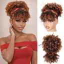 builson Drawstring Ponytail for Black Women, Afro Puff Kinky Curly Hair Ponytail Extension with Bangs Updo Natural Hair Ponytail (T30 Natural Black/Middle Brown)
