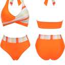 AI'MAGE Women's High Waisted Bikini Sets Tummy Control Swimsuits 2026 Two Piece Bathing Suits Color Block Halter Swim Suits (Orange, L)