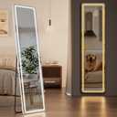 Koonmi LED Full Length Mirror, 56"x20" Full Length Mirror with Lights, Lighted Floor Mirrors with Stand, Full Body Mirrors with Dimming & 3 Color Lightingfor Living Room Cloakroom, White