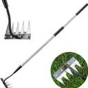 Garden Hand Rake Tool Carbon Steel, Long Handle Weeding Garden Rake, Forged Iron Weeding Rake, Thickened 5 Teeth Carbon Steel Garden Weeding and Leaf Removal Tools
