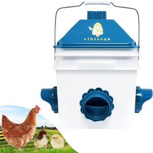 Chicken Feeder No Waste 20 lb with 4 Ports, Rain Proof Gravity Feed Chick Feeders Bucket (Blue)