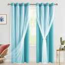 Blackout Curtains with Sheer Overlay, Turquoise, 52W X 84L, 2pcs