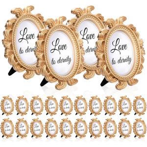 24 Pcs Vintage Picture Baroque Style Oval Mini Resin Frames Antique Photo Frame for Display Table Numbers Display, Cards, and Christmas Home Decor (Gold)