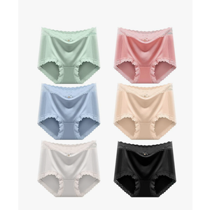 Women's High Waist Hipster Briefs Smooth Silky Panties Soft Lace Underwear Breathable Underpants L
