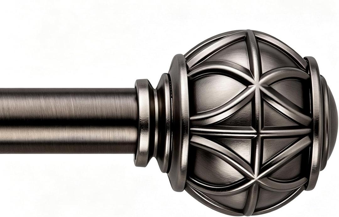 Antique Nickel Curtain Rods for Windows 18 to 144 Inches,Adjustable Decorative Drapery Rods,Heavy Duty Curtain Rod with Netted Ball Finials