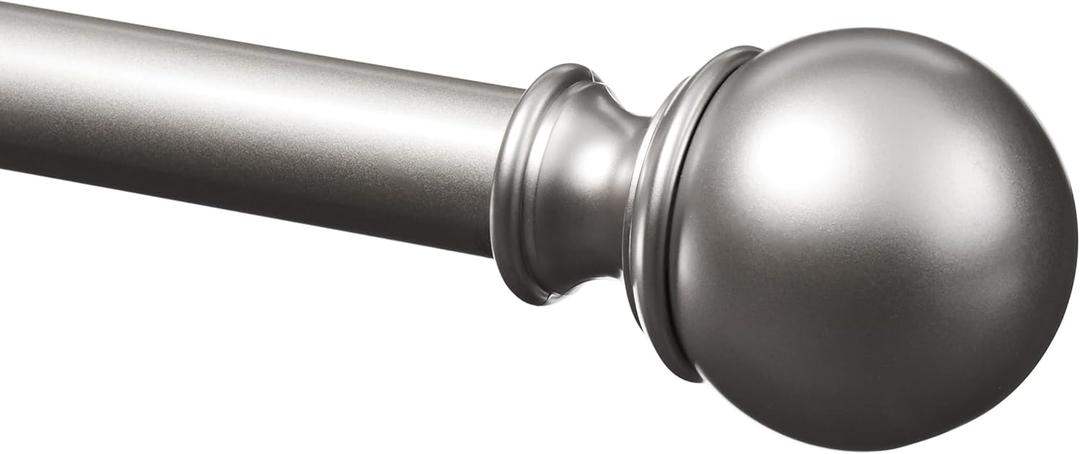 Amazon Basics Sturdy Adjustable Curtain Rod for Windows with Round Finials, Easy Installation, 1-Inch Rod, 36" to 72", Nickel, 1-Pack