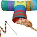 PetLike Cat Tunnel for Indoor Cats Collapsible Pop-up Pet Tube Peek Hole Hideaway Play Toys for Cats with Ball (Rainbow), 13.8"