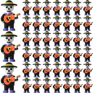 50 Pcs Halloween Day of The Dead Mini Figurines Little Da De Muertos Figures Mariachi Band Mini Skeleton Skull Statue for Hide and Seek Props Window Desk Kitchen Decorations Party Gifts