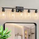 Unicozin Modern Bathroom Light Fixtures, 5 Light Vanity Lights Over Mirror, Black Wall Lamp with Clear Glass for Living Room Cabinet Bedroom Porch