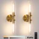 EIDEARAY Battery Operated Wall Sconces, Wall Sconce Set of 2, 3000K-6500K Gold Rechargeable Wall Lamp with Remote, Indoor Non-Hardwired Wall Sconce, Modern Vanity Light for Bedroom, Living Room, Aisle