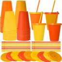 Skylety 16 Pcs Plastic Cups with Lids and Straws 16 oz Plastic Cups Coffee Reusable Tumbler Water Bottle Holiday Christmas Party Supplies Gifts for Drinking Coffee Cocoa(Thanksgiving Color)