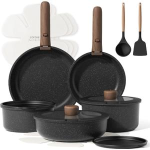 CAROTE 17pcs Pots and Pans Non Stick, Cookware Sets Detachable Handle, Induction Kitchen Pots and Pans,NonStick Cooking Set, Oven/Dishwasher/Fridge Safe, Space Saving (Black)