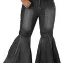 ThusFar Bell Bottom Jeans High Waisted Pleated Layered Ruffle Hem Flared Wide Leg Denim Pants 70s Outfits for Women (3X-Large, Black)