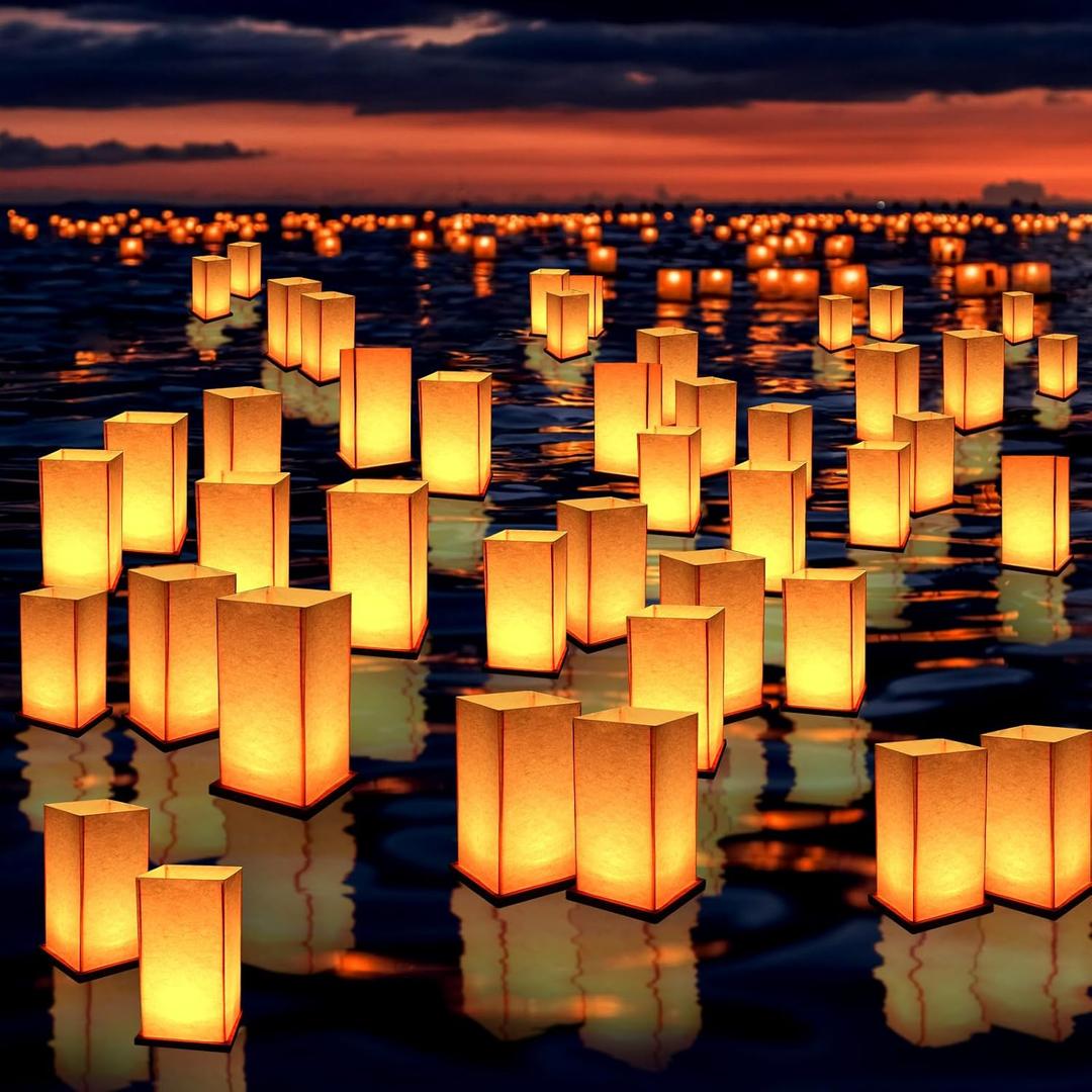 10Pack Wooden Floating Paper Lanterns with Candle Lights, DIY Letters Tangled Lanterns Decorative Outdoor Candle Lantern for Wedding, Pool, Birthday Party, Whishing (10 Lanterns with Candles)