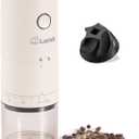 Portable Electric Coffee Grinder with Ceramic Burr - 38 Adjustable Grind Settings, One-Touch Operation, USB-C Rechargeable, Auto-Stop Function for Espresso, French Press, Travel & Home Use (White)