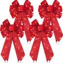 Giegxin 4 Pcs Red Christmas Tree Topper Bow Christmas Ribbon Wreath Bow Lighted LED Door Wall Decor for Indoor Outdoor Winter Xmas Decoration, 18 x 10 Inch