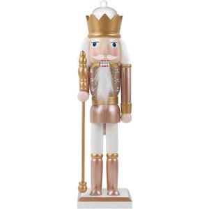 Joliyoou 15 inch Christmas Nutcracker, Wooden Nutcracker King Holding A Sceptre, Rose Gold Traditional Hand-Painted Festive Decorations for Table, Mantel and Xmas Party