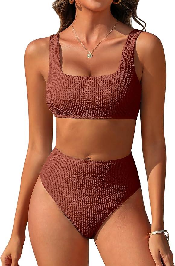 ANRABESS Women Swimsuits Two Piece Bikini Set High Waisted Ribbed Tummy Control Modest Bathing Suits 2025 Beach Swim Wear, Large