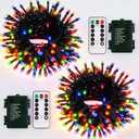 echosari 2 Pack Christmas String Lights Battery Operated, 32ft Green Wire 100 LED Fairy String Light with Remote Timer 8 Modes Dimmable for Indoor Outdoor Xmas Tree Party Decor (Multicolor) (2 Sets of 50 LEDs)