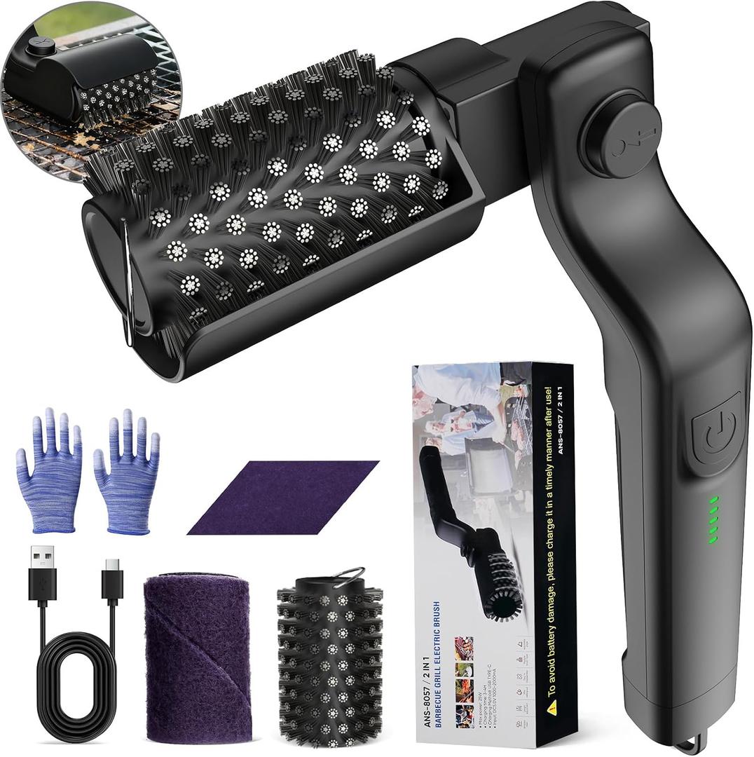 Electric Grill Brush, Cordless Rechargeable BBQ Grill Cleaning Brush, 180 Adjustable Angle, 3-Speed Motor, Stainless Steel Head, Electric Grill Cleaner for Outdoor Grill, Gas BBQ Grates & Griddles