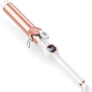 WEEYUM 1 1/2 Inch Curling Iron, Large Barrel Curling Wand for Hair, Ceramic Tourmaline Hair Curling Iron, Double Voltage(100-240V) (White)