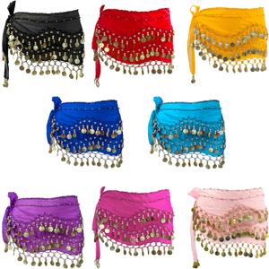 8Pcs Belly Dance Hip Scarf For Women 128 Gold Coins Belly Dancing Skirt Wrap Set Bling Sequins Performance Costume Beaded Belt Outfits Accessories Waist Chains