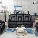 COMHOMA Living Room Furniture Set,Bonded Leather Sofa with Massage,Cup Holder Recliner Chair,3+2+1,Black