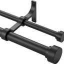 Heavy Duty Double Curtain Rods With Cylindrical Cap Finials 36 to 72" Telescoping 1 Inch Diameter Front and 5/8 Inch Diameter Back Window Drapery Rods, Matte Black