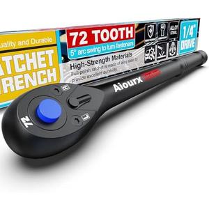 Aiourx 1/4" Drive Ratchet, 72-Tooth Ratchet Handle, 7 inch Quick Release Reversible Socket Wrench, CR-V Steel Made, Mechanical Maintenance, Bicycle Repair, DIYer