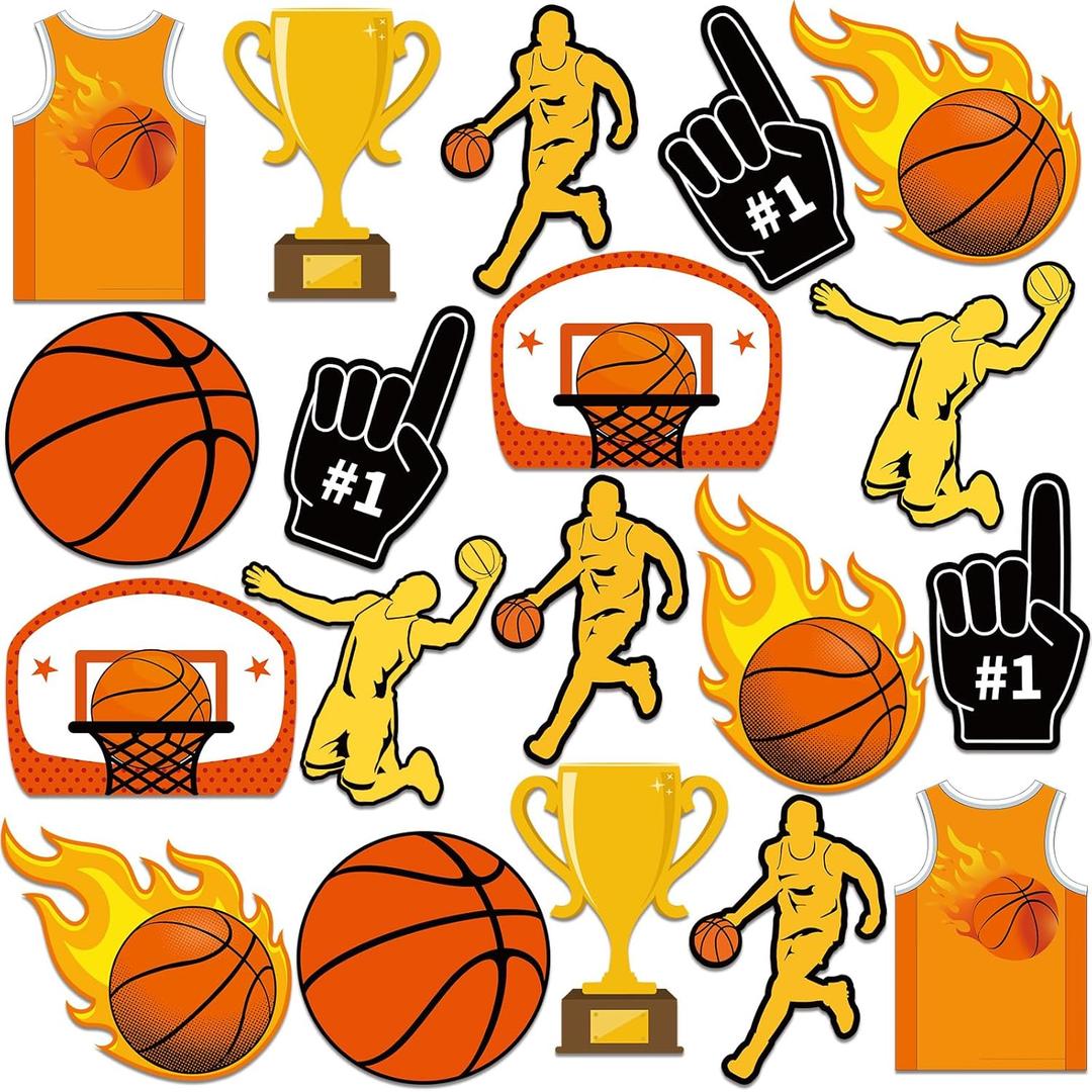 Seajan 200 Pcs Paper Basketball Cutouts Basketball Bulletin Board Decorations Cutouts Basketball Party Theme Party Decorations with 400 Glue Points for Sport Birthday Classroom Party Decor Supplies