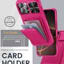 SSLOTSCASE for iPhone 16 Pro Case with Card Holder & Camera Stand & Kickstand & Slide Camera Lens Cover, Multifunctional Wallet Rugged Protective Phone Case Cover for iPhone 16 Pro 6.3'' 5G 2024, Pink