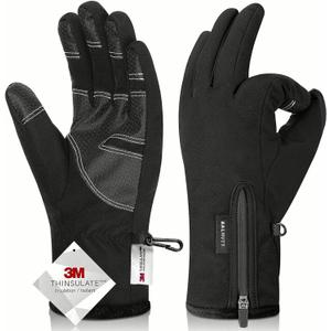 -10 Waterproof Winter Gloves for Men & Women, 5-Layer Ski & Snow Gloves for Cold Weather, Breathable Warm Gloves with Touch Screen Fingers (XX-Large, Black)