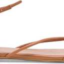 Strappy Flat Sandals for Women Comfortable Open Round Toe Sandals Dressy Beach Thong Flip Flop Slides (8.5, Brown)