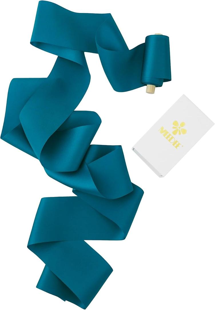 MEEDEE Peacock Silk Ribbon - 2 Inch Pure Silk, 5 Yards on Spool - Perfect for Crafts, Wedding Decor, Flower Bouquets, Bridal Showers